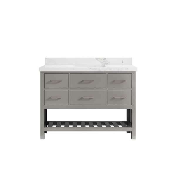 Willow Collections Parker 48 in. W x 22 in. D x 36 in. H Bath Vanity in Elephant Gray with 2 in. Calacatta Nuvo Top