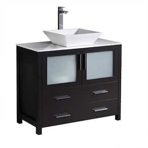 Torino 36 in. Bath Vanity in Espresso with Glass Stone Vanity Top in White with White Basin