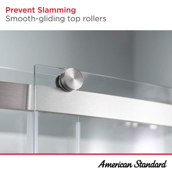 American Standard Passage 57.8 in. W x 72 in. H Sliding Frameless Shower Door in Silver with Clear Glass American Standard Passage 57.8 in. W x 72 in. H Sliding Frameless Shower Door in Silver with Clear Glass