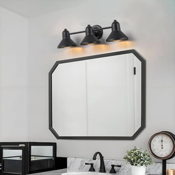 23.5 in. 3-Light Powder-Coated Black Vanity Light Fixture