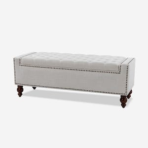 Eduard Ivory Classic Style Upholstered Flip Top Storage 51 in. Bench with Solid Wood Spindle Legs