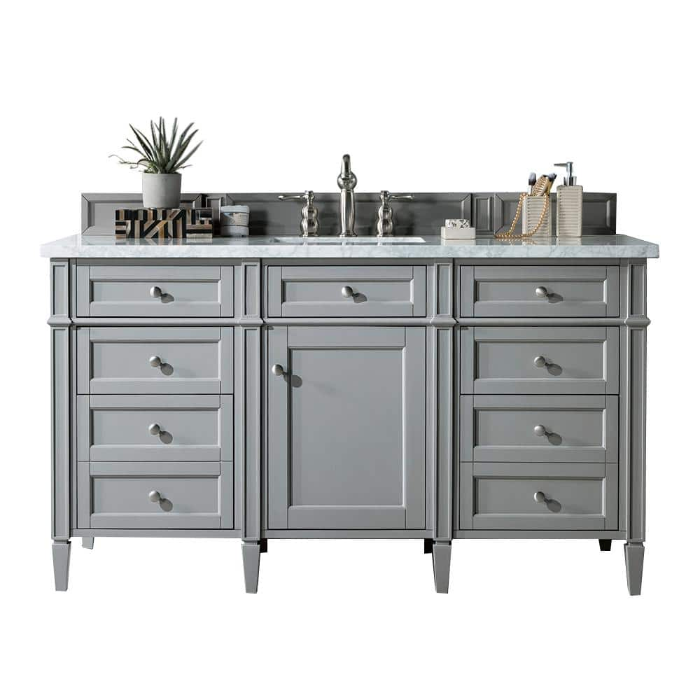 Brittany 60 in. W x 23.5 in.D x 34 in. H Single Bath Vanity in Urban Gray with Marble Top in Carrara White -  James Martin Vanities, 650V60SUGR3CAR