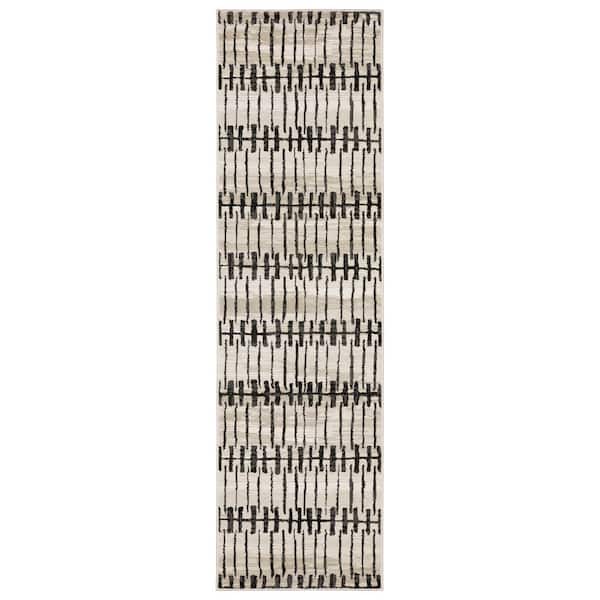 2 ft. x 8 ft. Beige Geometric Washable Runner Area Rug