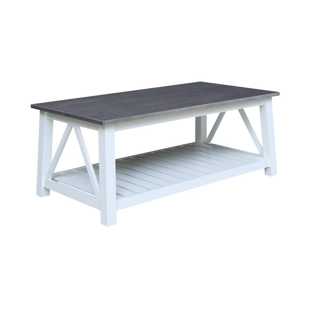 Surrey White and Heather Gray Solid Wood Rectangular Coffee Table