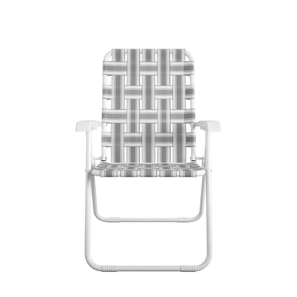 Gray and White Steel Folding Outdoor Lounge Chairs, Set of 2