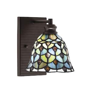 Albany 1-Light Espresso 7 in. Wall Sconce with Crescent Art Glass Shade
