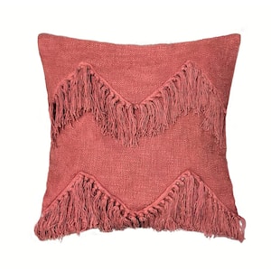 Modena Brick Red Cotton 18 in. x 18 in. Throw Pillow