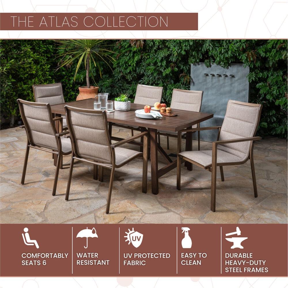 Atlas 7-Piece Tan Steel Outdoor Dining Set