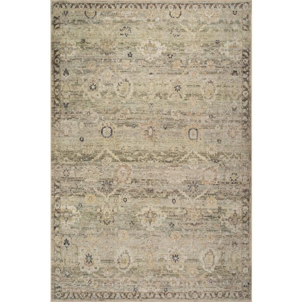 Veloura Traditional Bordered Washable Green 4 ft. x 6 ft. Indoor Area Rug