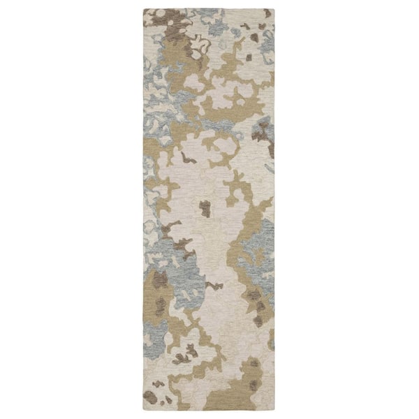 2 ft. x 8 ft. Beige Abstract Washable Area Rug