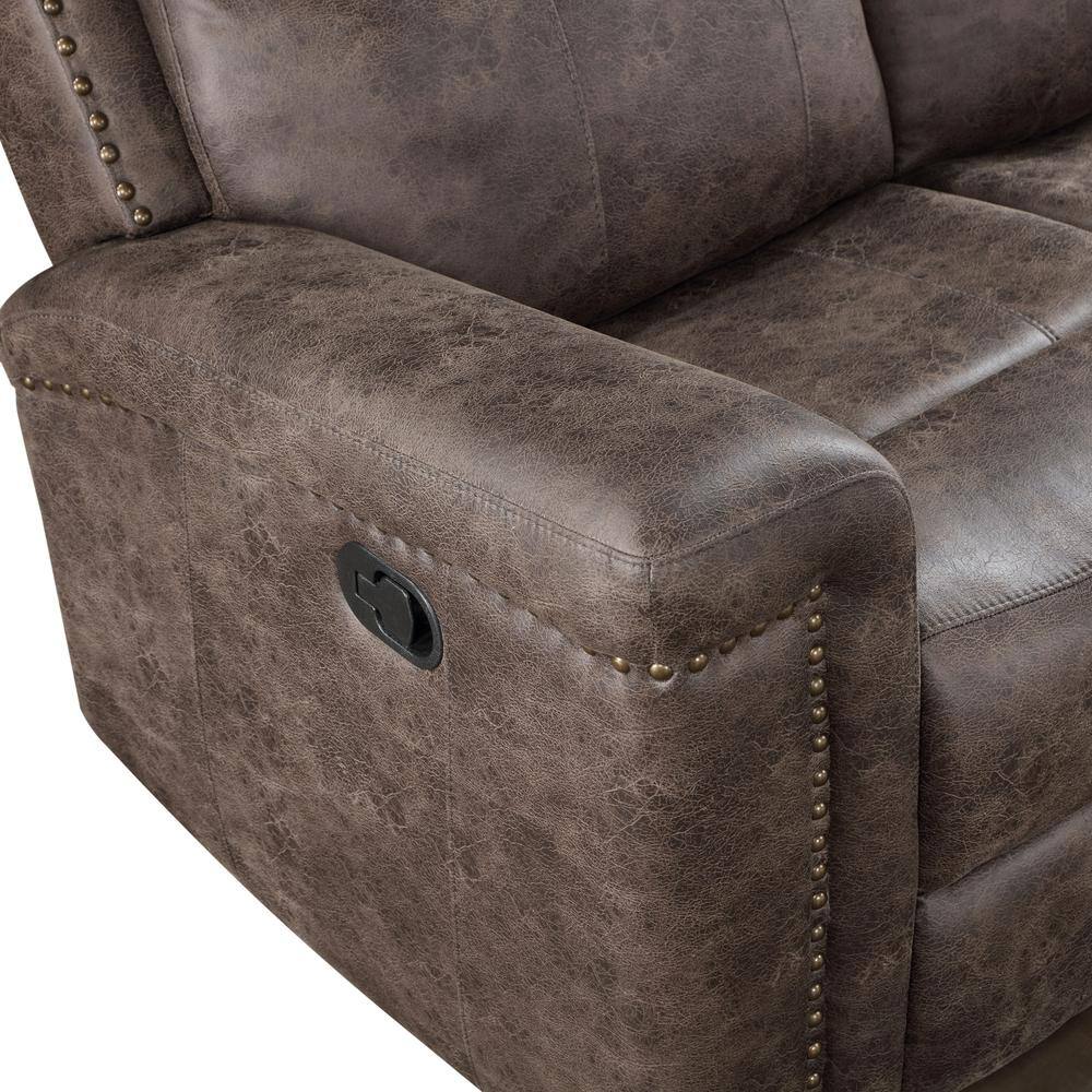 Mocha Brown Fabric Reclining Loveseat with Cup Holders