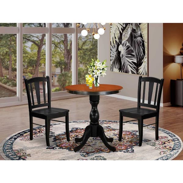 East West Furniture 3-Piece Black and Cherry Finish Solid Wood Top - Round Dining Room Set - Seats 4