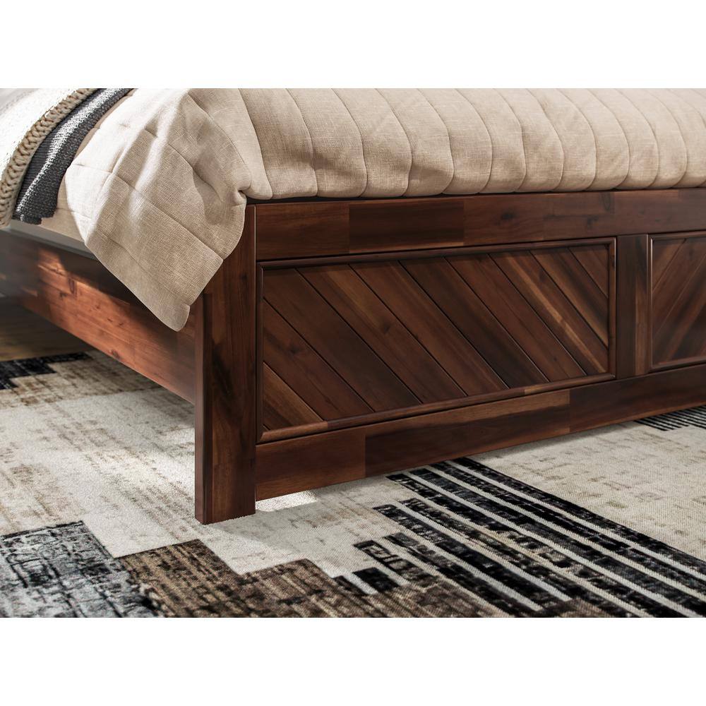 Berkshire Queen Walnut Wood Platform Bed with Chevron Headboard