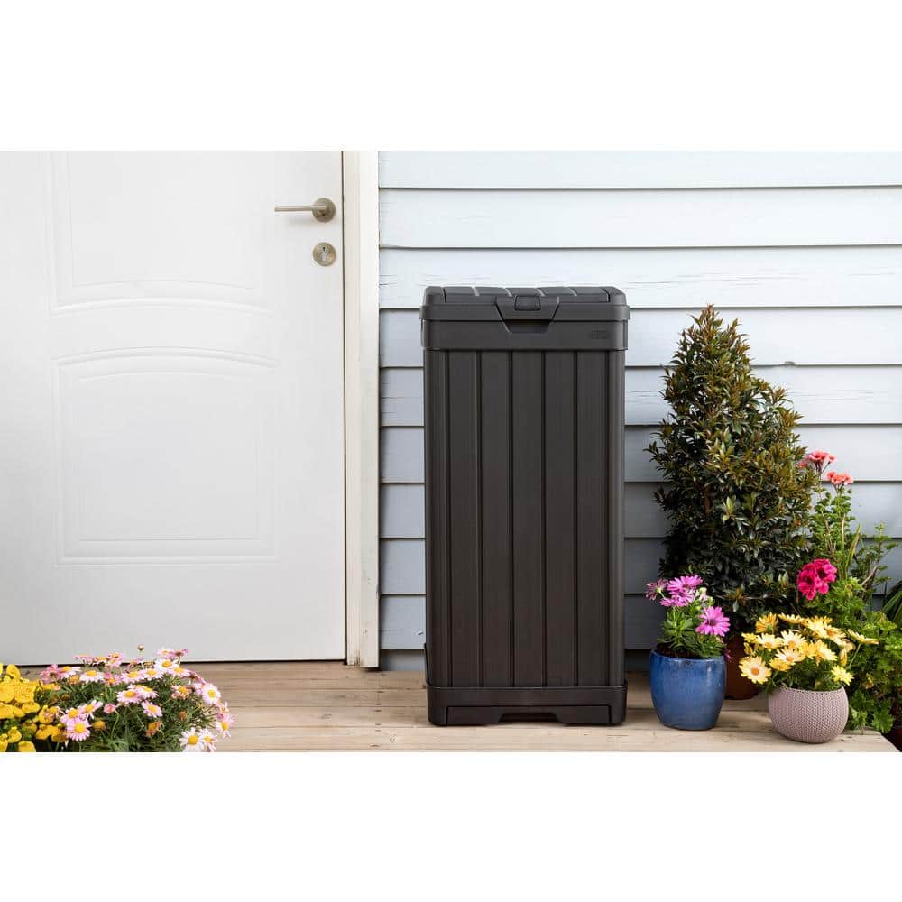 Baltimore Black Plastic Outdoor Trash Can with Pull-out Drawer