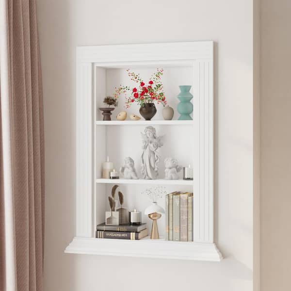 FUFU GAGA White 27.3 in. H Storage Cabinet Built in Cabinet Wall Niche 3 Tier Display Shelf for Place Statues Shrines Decor KF210321 01