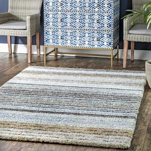 Classie Striped Shag Teal 4 ft. x 6 ft. Area Rug