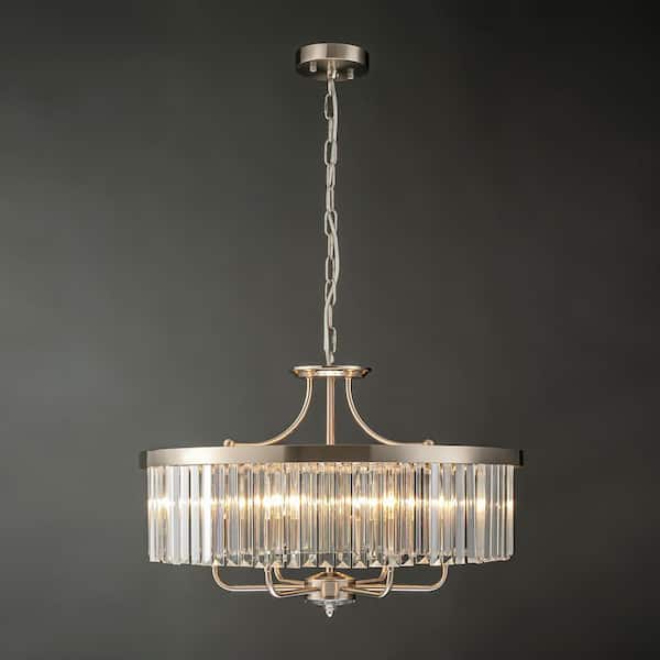 Sherry 6-Light Brushed Nickel Metal with Crystal Drum Pendant Chandelier
