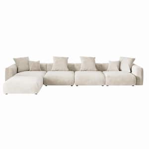 169.29 in. Square Arm Corduroy Velvet 5-Pieces Modular Free Combination Sectional Sofa with Ottoman in Beige