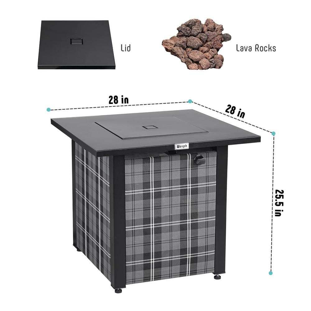 Werph 28" Black Gas Fire Pit Table with Lava Rocks