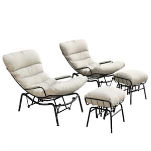 Mono Metal Patio Lounge Outdoor Rocking Chair with an Ottoman and Beige Cushions (2-Pack)