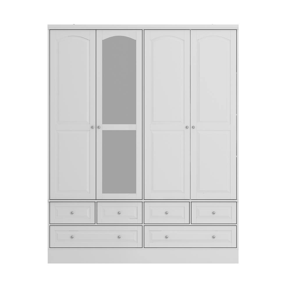 FUFU&GAGA Contemporary 3-Door Wardrobe With Hanging Rod, Shelves, And Drawers - Spacious And Durable Armoire For Organizing Clothes And Bedding LJY-KF330053-01+02 At