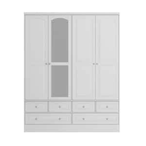 White Wood 63 in. W Big Wardrobe Armoires Mirror, Hanging Rods, Drawers, Adjustable Shelves, 78.7 in. H x 19.7 in. D