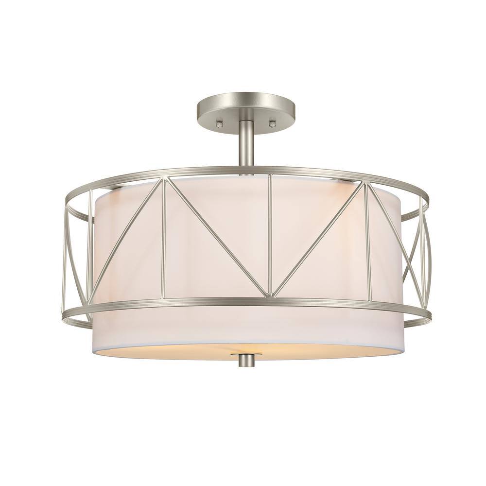 Satin Nickel 18" Drum Pendant Light with Glass Shade