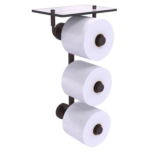 Allied Brass Waverly Place Collection Wall Mounted Toilet Paper Holder in Antique Bronze with Glass Shelf