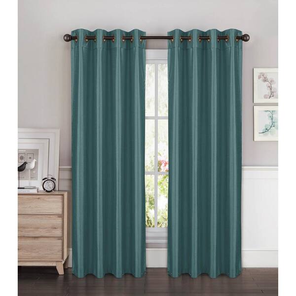 Window Elements Semi-Opaque Kim Faux Silk Extra Wide 84 in. L Grommet Curtain Panel Pair, Grey Teal (Set of 2)