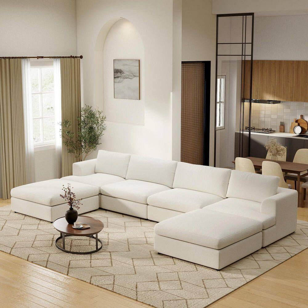 157.5 in. Flared Arm Boucle Fabric Modular Sectional Sofa Deep Seat Cloud Couch with Washable Covers, Ottomans in Beige price history on PriceWatchPro