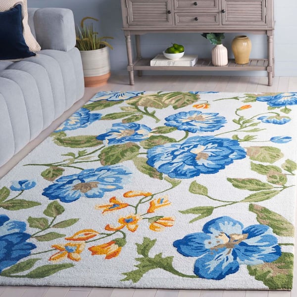 Jardin 3 ft. x 5 ft. Light Gray/Blue Floral Leaves Area Rug