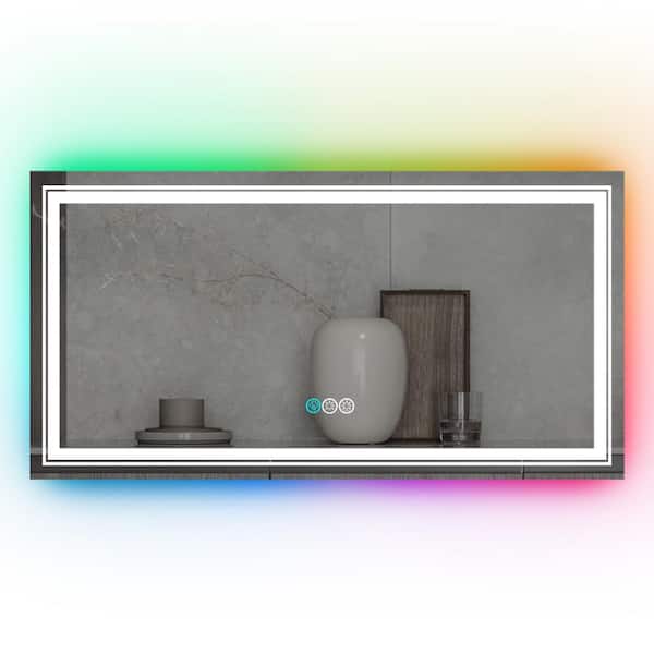 ES-DIY 60 in. W x 36 in. H Large Rectangular Frameless Anti-Fog Wall Bathroom Vanity Mirror in RGB