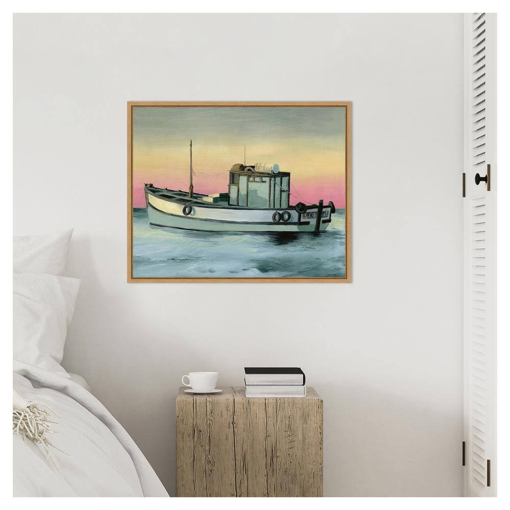 Golden Hour Casting II Coastal Canvas Art with Maple Frame