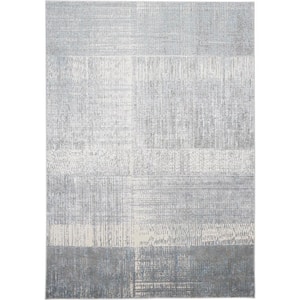 White Gray and Blue 2 ft. x 3 ft. Abstract Area Rug