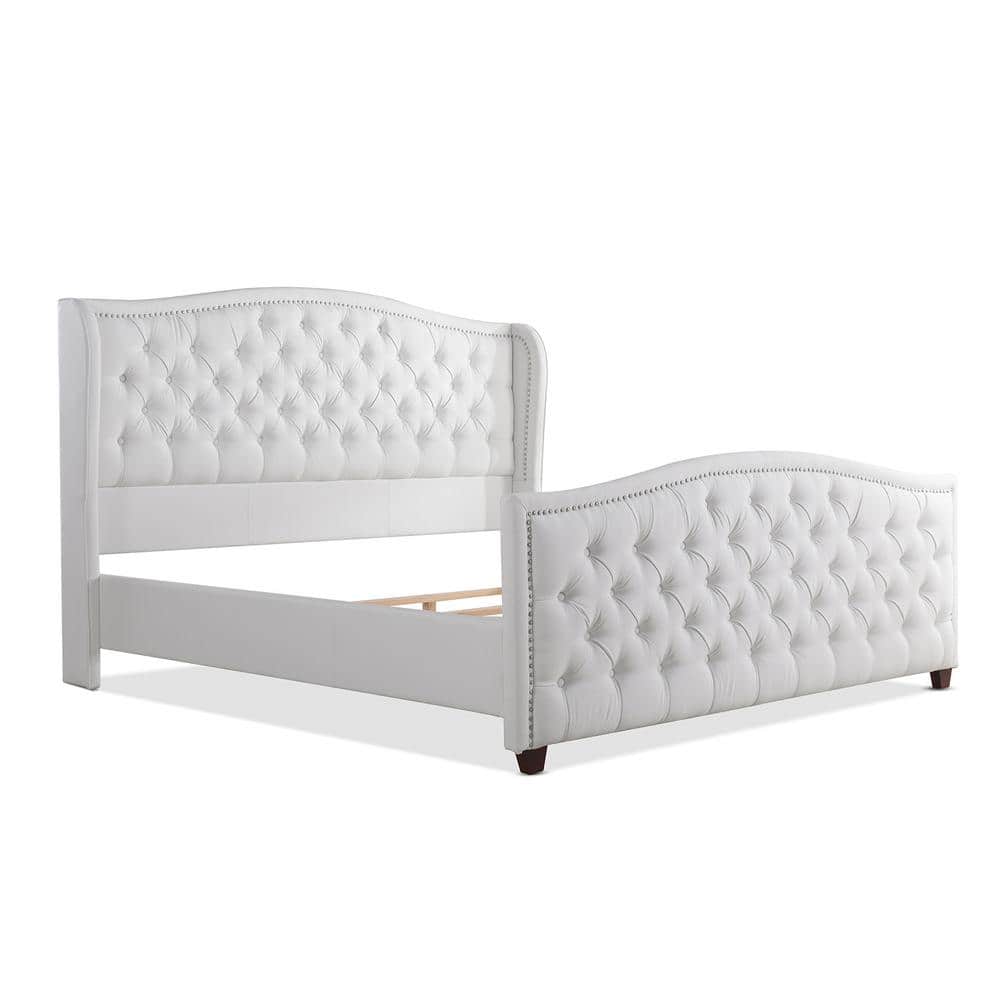 Elegant King-Sized Birch Wood Frame Bed with Tufted Polyester Upholstery