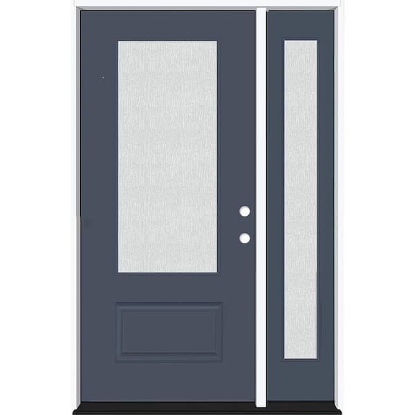 Steves & Sons Legacy 53 in. W x 80 in. 3/4 Lite Rain Glass LHIS Primed Dark Denim Finish Fiberglass Prehung Front Door with 14 in. SL