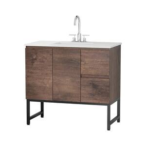 35.4 in. W x 18.1 in. D x 33.9 in. H Brown Wood Freestanding Bathroom Linen Cabinet Vanity with Top, Sink, Drawers