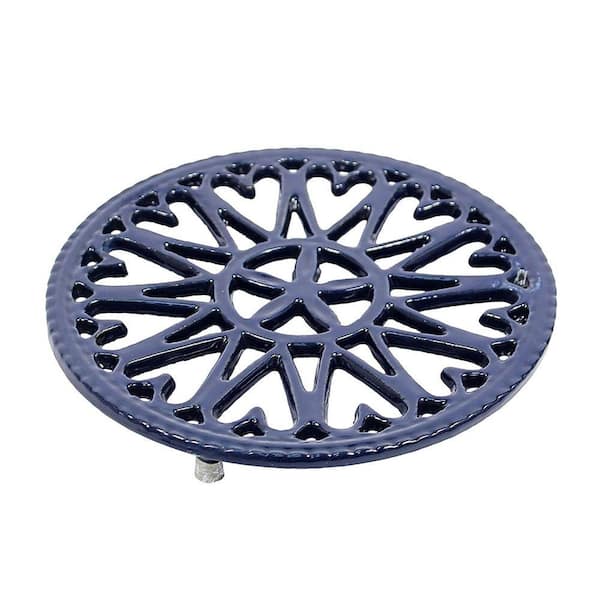 Enameled Sunburst Round Trivet for Stoves, 7 Inch Diameter, Blue