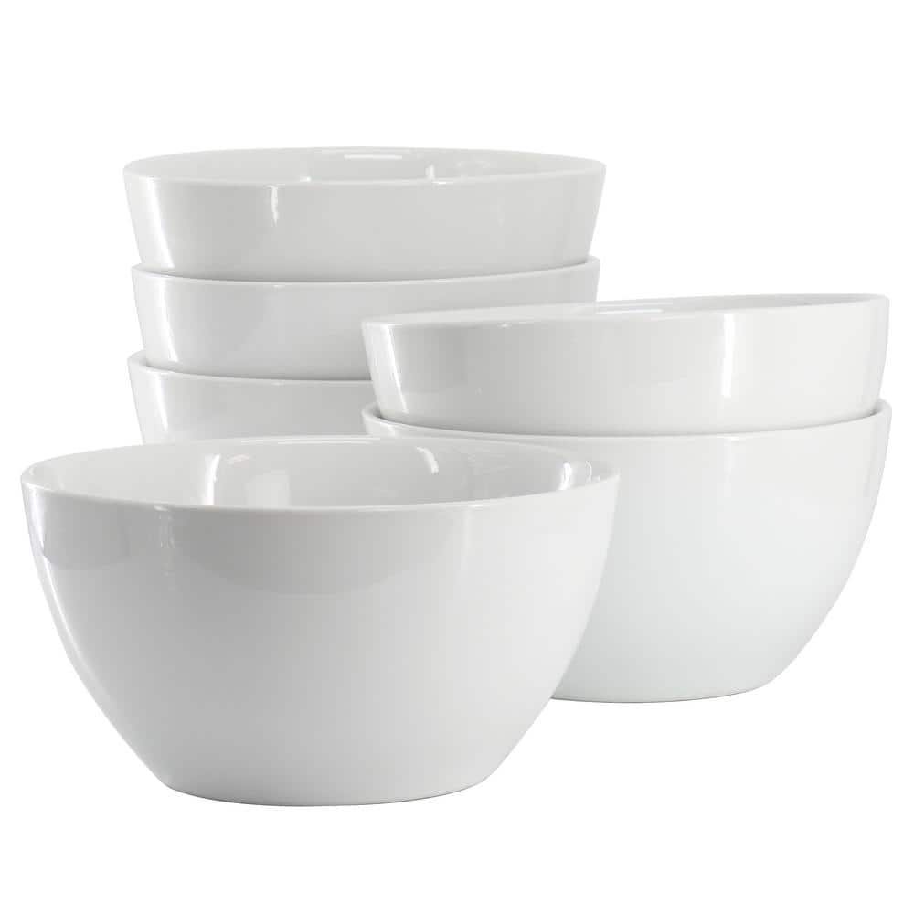 OUR TABLE Simply White 6-Piece 48oz. 7.25 in. Porcelain Deep Bowl Set ...