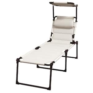 Hot Selling Folding Outdoor Lounge Chair with Adjustable Backrest Sunshade Roof and Pillow Headrest for Beach Yard White