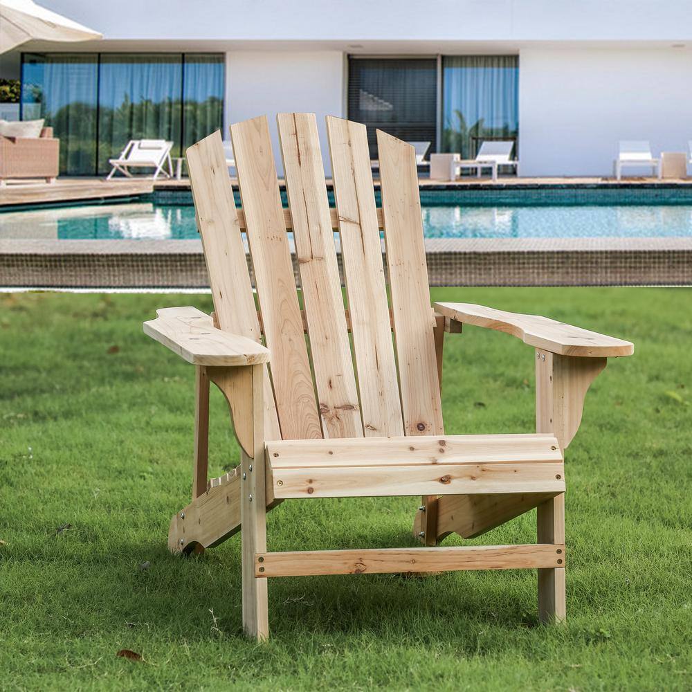 Natural Fir Wood Adirondack Chair with Wide Armrests