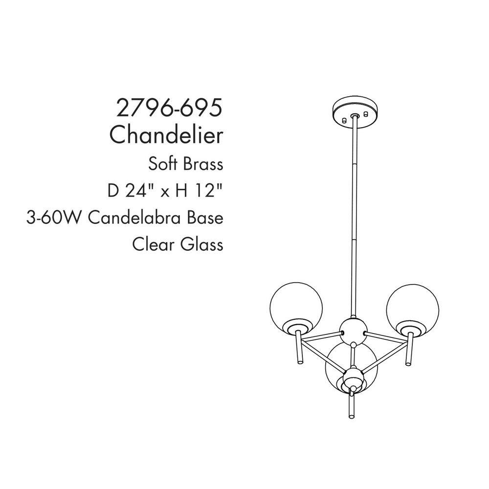Soft Brass 3-Light Globe Chandelier with Clear Glass Shades