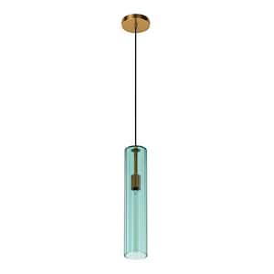 Modern 1-Light Cylinder Bronze Island Pendant Light Ceiling Kitchen Hanging Light Fixture with Green Glass Shade