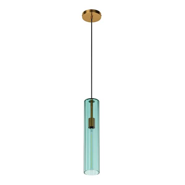 aiwen Modern 1-Light Cylinder Bronze Island Pendant Light Ceiling Kitchen Hanging Light Fixture with Green Glass Shade
