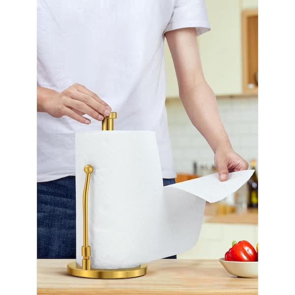 Paper Towel Dispenser Standing Weighted Base Non Slip, Stainless Steel Kitchen Roll Stand for Home Kitchen in gold
