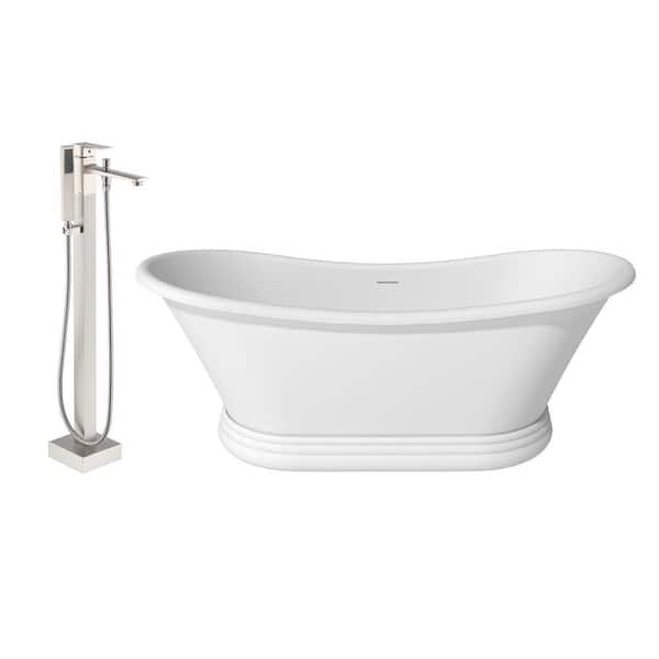 CASAINC 67.13 in. x 29.53 in. Soaking Non-Whirlpool Flatbottom Bathtub with Center Drain and Shower Faucet in Matte White