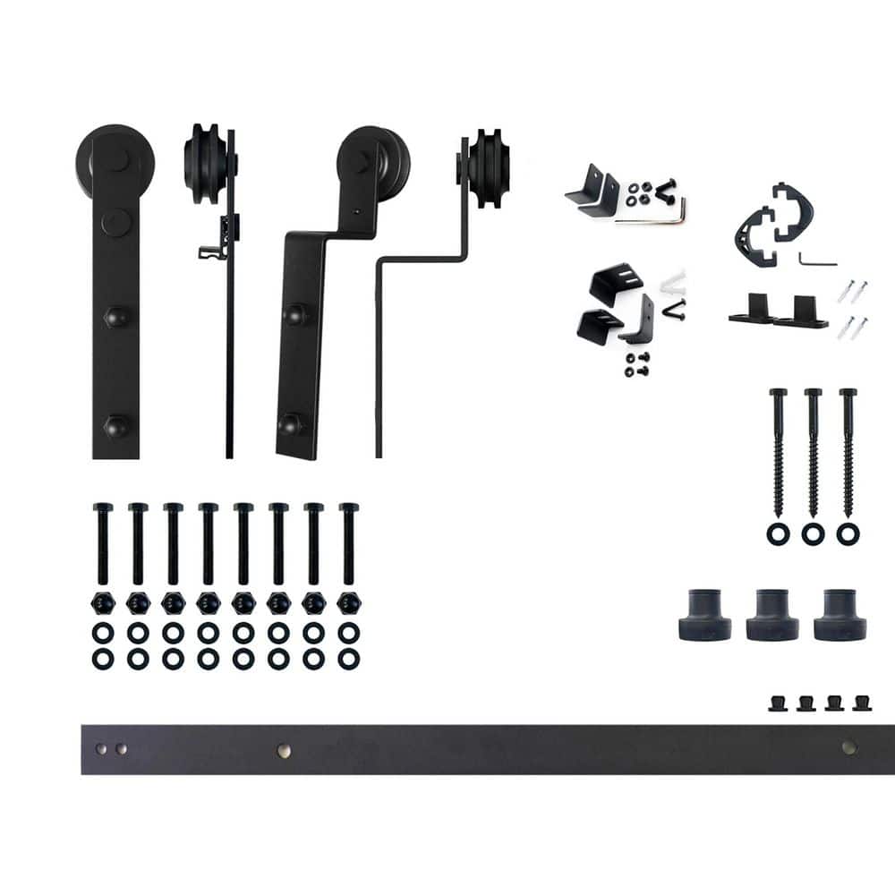 4 ft./48 in. Black Rustic Single Track Bypass Sliding Barn Door Hardware Kit w/ Straight Design Roller for Double Doors price history on PriceWatchPro