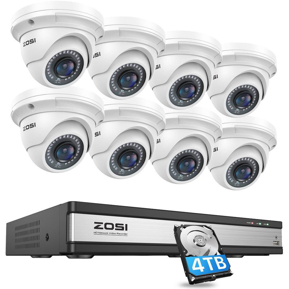 ZOSI 4K UHD 16-Channel POE NVR Security Camera System with 4TB HDD and 8 Wired 5MP Outdoor/Indoor IP Dome Cameras -  16DK-4295W8-40