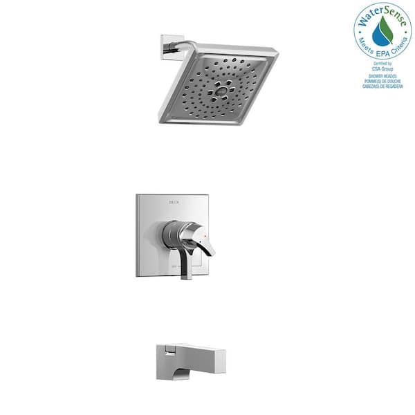 Delta Zura 1-Handle Tub and Shower Faucet Trim Kit with H2Okinetic Spray in Chrome (Valve Not Included)