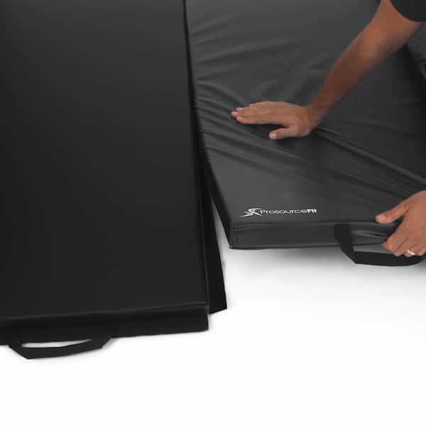 ProSource Tri-Fold Folding Thick Exercise Mat 6'x4', Carrying Handles, Black